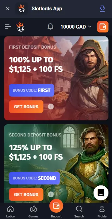 Bonuses at SlotLords Casino App