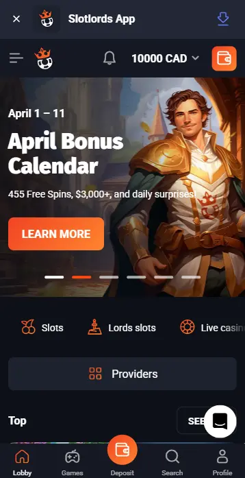 Homepage on Mobile