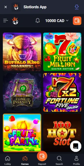 Games on Slot Lords App